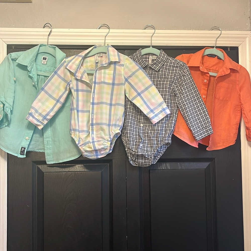 Janie & Jack boys toddler 12/18/24 shirt lot EUC onesie button down plaid linen
